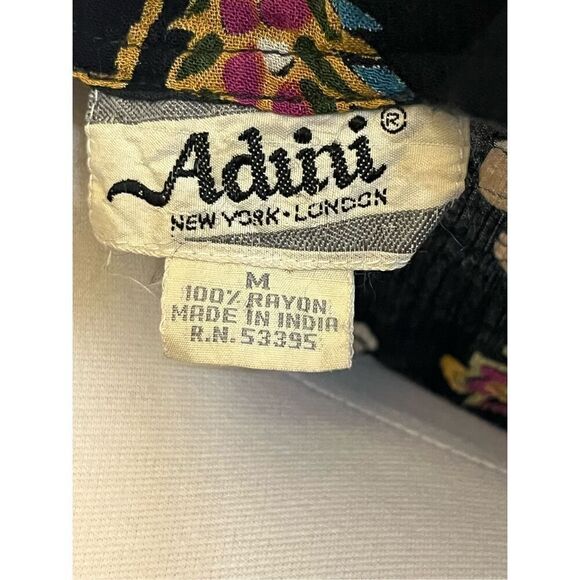 Vintage Adini New York Black Floral Rayon Maxi  Dress M - Picture 6 of 6